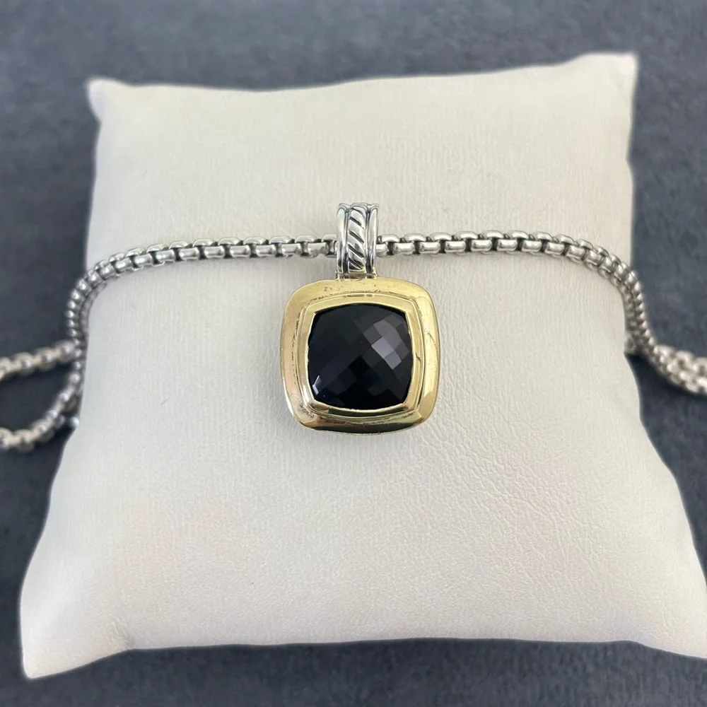 David Yurman 925 & 18k Gold 11mm Albion Pendant Necklace with Black Onyx 16" - Picture 2 of 11